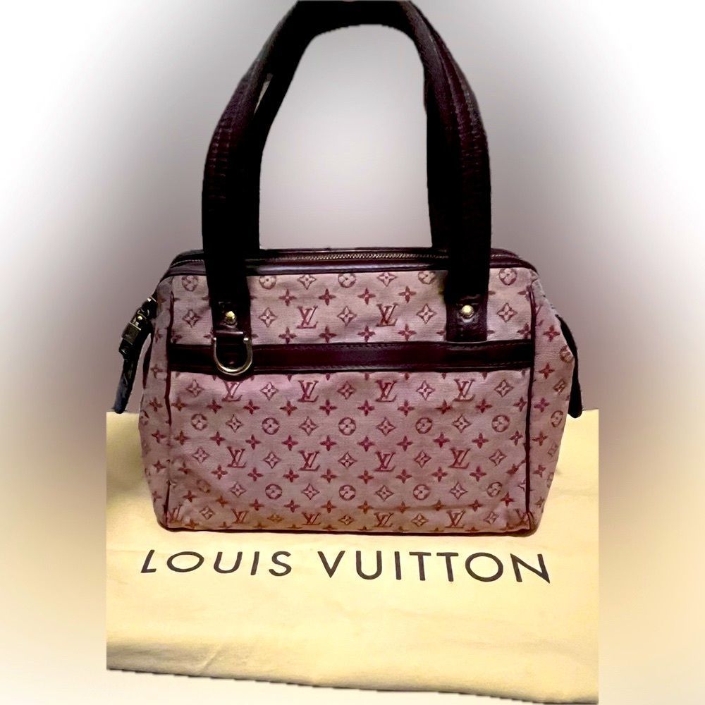 RARE vintage LV denim burgundy Josephine mini Lin. - Picture 3 of 14